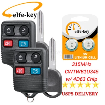 2 for 2003-2010 Lincoln Navigator Town Car Key + Keyless Remote Fob 4B 4D63 Chip - Image 1 of 4