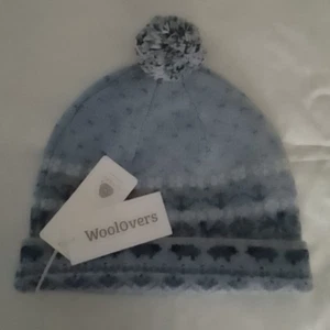 WOOLOVERS Unisex BNWT Blue Pure Wool Bobble Hat One Size Warm Winter - Picture 1 of 5