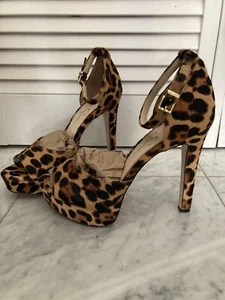 Jessica Simpson Cuero Beeya Pelo de Poni Leopardo Plataforma Stiletto Sandalias Tacones - Imagen 1 de 14