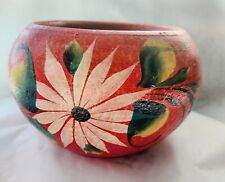 Vintage Hand-painted Floral Red Clay Mexican Folk Art Planter Signed Mexico
