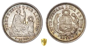 PERU 1/5 Sol 1875 YJ KM# 191 - PCGS MS64 - Picture 1 of 3