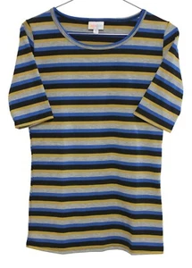 LuLaRoe Gigi XSMALL Blue, Grey, Yellow, Black Striped T FREE SHIPPING USA 25302 - Picture 1 of 2