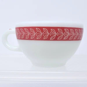 Pyrex Cup Mug Laurel Leaf Red Stripe Corning Restaurantware Milk Glass USA VTG - Afbeelding 1 van 10