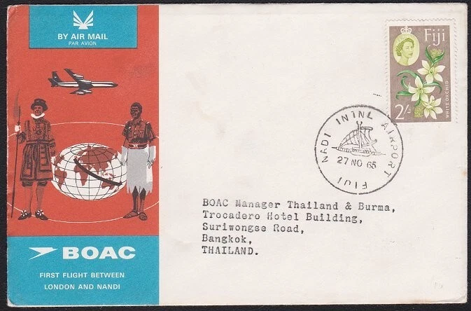 FIJI 1965 BOAC first flight cover Nadi to Bangkok Thailand.................B6274 - Image 1 of 1