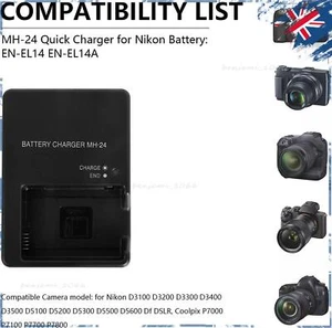 Camera Battery Charger MH-24 For Nikon D3100 D3200 D5100 D5200 D5500 w/ AU Cable - Picture 1 of 8
