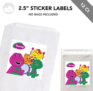 12 Barney the Dinosaur 2.5" Sticker Label for Bag Treat Box Birthday Party Favor - Picture 1 of 1