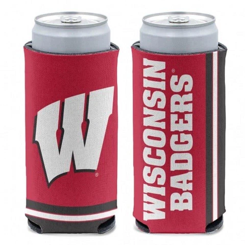 Wisconsin Badgers 12oz Slim Can Cooler [NEW] Beer Seltzer Coozie Claw Holder Cover