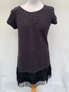 Top Dress WalG size M black sequin and tassels shirt sleeves womens - Picture 1 of 6