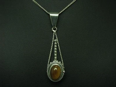 835 Argento Catena & 925 Sterling Ciondolo Con Occhio di Tigre Ricoperto / - Immagine 1 di 4