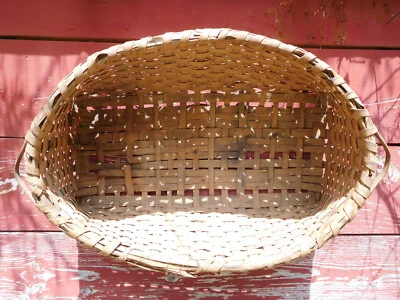 Antigua canasta de recolección primitiva GRANDE 32"w roble dividido/férula granja cosecha Foto 1 de 4