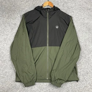 Volcom Tech Rain Jacket Mens Large Green Black Full Zip Hooded Windbreaker - Picture 1 of 8