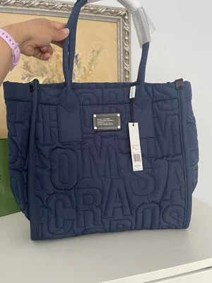 NWT Marc Jacobs Nylon Large Logo Quilted Workwear Handbag Tote Azure Blue - Image 1 of 4