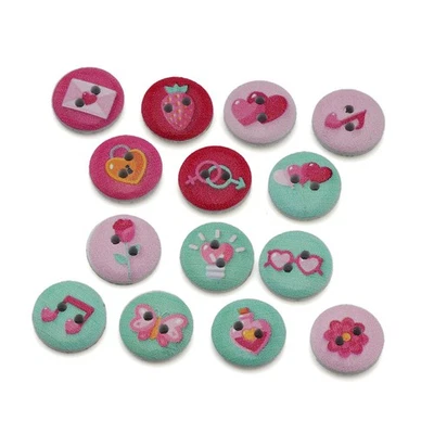 50PCS Painted Love Wood Buttons for Sewing, Scrapbooking, DIY Decor 15mm - Image 1 of 4
