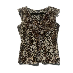 Milano Woman’s Sleeveless Brown Ruffle Animal Print Size M - Picture 1 of 6