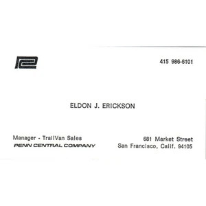 Biglietto da visita vintage Eldon J. Erickson Penn Central Co San Francisco CA SD4-B4 - Foto 1 di 2