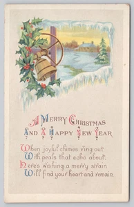 Divided Back Postcard A Merry Christmas and Happy New Year Holly and Bell - Picture 1 of 2