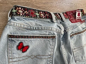 Vtg Lucky Brand Dungarees By Jean Embroidered Blue Denim Sz 6/28 - Picture 1 of 17