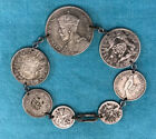 Silver Coin Bracelet Coins from Australia, New Zealand, India, 7.5 inches 32g