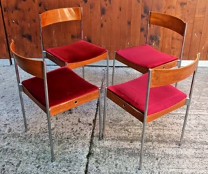 4x Teak Stackable Chairs Vintage 60s Dining Chair Danish Modern Casala 60s - Picture 1 of 16