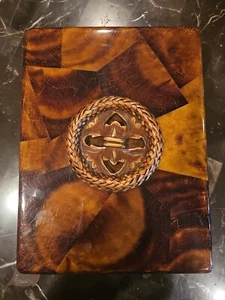Vintage Palecek Penshell Pen Shell Lidded Box Rattan inlay 12×9×3 Lined - Picture 1 of 17