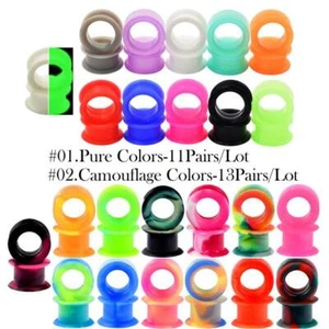 11/13Pairs Thick Silicone Ear Gauges Flesh Tunnels Plugs Stretchers Ear Piercing - Picture 1 of 7