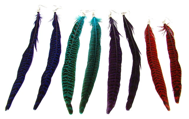 Piuma Orecchini Argento Marrone Verde Viola Spalla Duster Pendenti Nuovo - Immagine 1 di 3