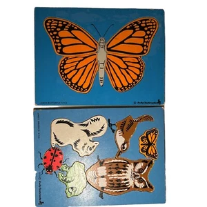 Judy Instructo Vintage Wooden Puzzles 5PC Butterfly & 6 PC Animals Puzzle - Picture 1 of 14