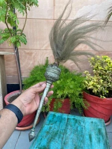 19th C Antique Copper Hindu Sikh Jain Holy Whisk Silver Primitive Fan Whisk  - Picture 1 of 12