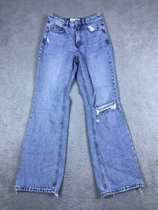 Stradivarius Jeans Womens 6 26x31 Flare Distressed Light Wash Mid Rise 90s Retro - Picture 1 of 9