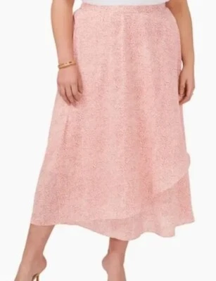 NUEVA Falda Midi Talla Grande 14W VINCE CAMUTO Daisy Daze Rosa Orquídea Imitación Envolvente $109 Foto 1 de 4