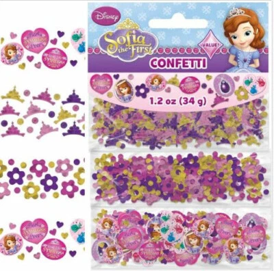 PRINCESS SOFIA THE FIRST Birthday Party supplies table CONFETTI 1 pack w/3 types - Image 1 of 3