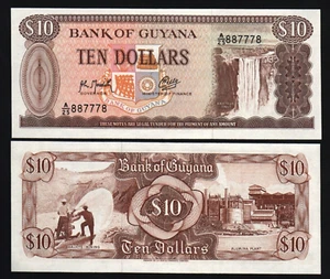 Guyana 10 DOLLARS P-23 1966 Bauxite Mine KAIETEUR FALLS UNC De La Rue Money NOTE - Picture 1 of 3