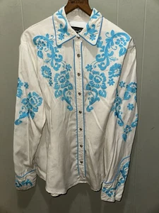 Camisa H Bar C Ranchwear Etiqueta Negra Perla A Presión Para Mujer XL Bordada Floral Pesada - Imagen 1 de 7