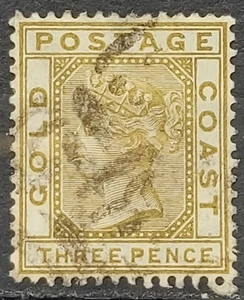 Gold Coast QV 1889 3d Olive Yellow Wmk Crown CA  Used  sg 15 - Picture 1 of 2