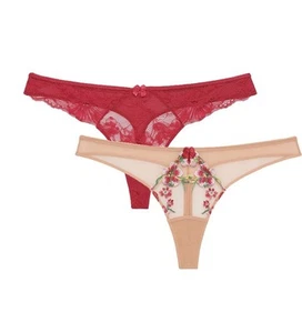 Adored by Adore Me 2 Pack Lace and Mesh Jenna Thong and Daisy Thong Panties 3X - Picture 1 of 3