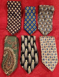 Menge 6 Herren Seidenkrawatten Hobbys Quilten Handwerk verschiedene Farben Muster MÄNGEL  - Bild 1 von 2