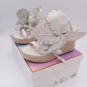 CECELIA LILLY JUTE PLATFORM WEDGE SANDALS SIZE 6.5M ALABASTER ANKLE WRAP - Picture 1 of 5