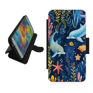 Dolphin Seabed Phone Case Wallet flip cover For iPhone Samsung DOL3 - Picture 1 of 4
