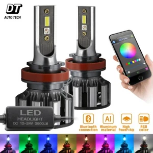 2-in-1 H11 CSP LED Headlight Kit 540W 7600LM +RGB Bluetooth Phone Control - Picture 1 of 9
