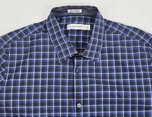 Calvin Klein Size Medium Mens Black Blue White Check Logo Tag L/S Cotton Shirt - Picture 1 of 11