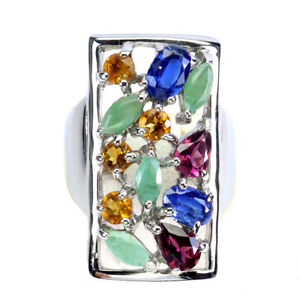 Oval Kyanite Citrine Emerald Gemstone 925 Sterling Silver Jewelry Ring Size 7