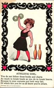 Vintage Humor Comic Postcard THE ATHLETIC GIRL 1907 The Rose Co TR Co Weights - Picture 1 of 3
