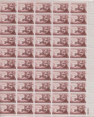 US Scott 1077, Wildlife Conservation, Turkeys, 1956, Full Mint Sheet of 50, F/VF - Image 1 of 2