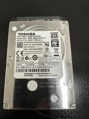 Toshiba MQ01ACF032 320GB 2.5" 7200RPM SATA II HDD Feb 2014 - Image 1 of 3
