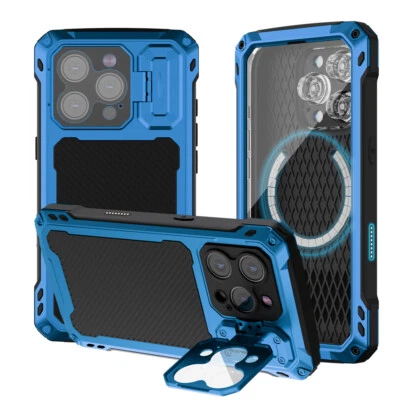 For iPhone Shockproof Aluminum Gorilla Glass Magnetic Case Stand - Image 1 of 4