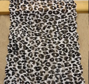 Lencería de encaje elástica negra/blanca con estampado de leopardo de 8,5" de ancho, diadema, guantes, y0294 - Imagen 1 de 2