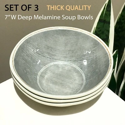JUEGO DE 3 nuevos cuencos de sopa de melamina profunda de 7" W gris madera impresión de grano calidad gruesa Foto 1 de 4