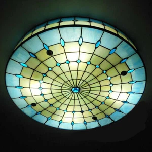 Tiffany Flush Mount Lighting Fixture Stained Glass Shade Ceiling Lamp 3 Size - Picture 1 of 13