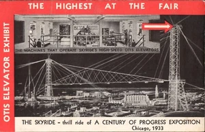 Chicago 1933 A Century of Progress - The Skyride Otis Elevator Exhibit Postcard - Picture 1 of 2