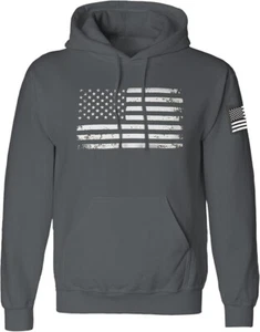 Vintage American Flag Hoodie Pullover Fleece for Men - Distressed USA Flag - Picture 1 of 3